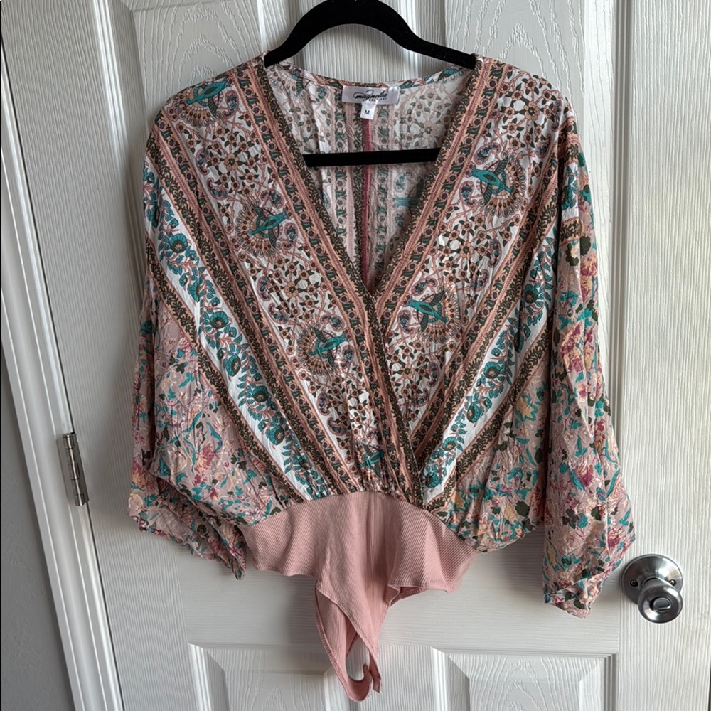 Floral Pink V-Neck Blouse